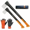 FISKARS Set Spaltaxt X25 – XL + X17 – M + Xsharp Schärfer + Handschuhe 19