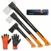 FISKARS Set Spaltaxt X25-XL + X17-M + X10-S + Xsharp Schärfer + Handschuhe 19