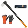 FISKARS Set Spaltaxt X27 – XXL + Xsharp Axt- Und Messerschärfer + Handschuhe 11