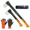 FISKARS Set Spaltaxt X21 – L + X11 – S + Xsharp Schärfer + Handschuhe 17