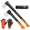 FISKARS Set Spaltaxt X25 – XL + X11 – S + Xsharp Schärfer + Handschuhe 19